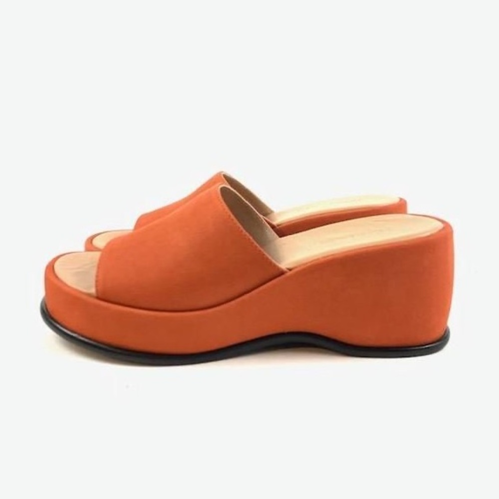 👉Paloma Wool Orange Suede Blockbuster Y2K Platform Sandals 10